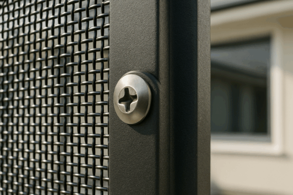 Close-Up Of A Premium Stainless Steel Security Mesh And Reinforced Frame Highlighting Its Strength And Build Quality.