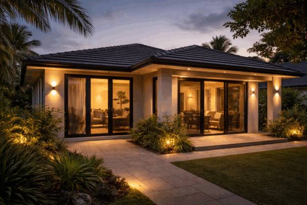Cheap Security Screens Vs Crimsafe: The Long Term Cost Difference 8 Secure Brisbane Home At Dusk With Crimsafe Security Screens Installed, Showing A Safe And Well-Maintained Property.
