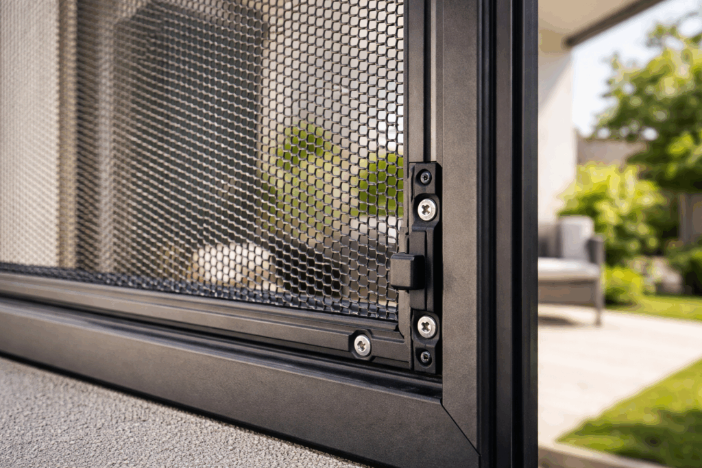 Relentless Security Safe-S-Cape Windows Explained And When Your Home Needs Them 4 Close-Up View Of Relentless Security Safe-S-Cape Window Showing Stainless Steel Mesh And Reinforced Aluminium Frame With Secure Screw-Clamp Technology.