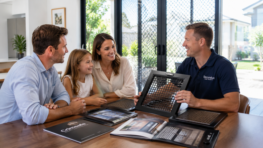 Securelux Consultant Helping Homeowners Choose The Right Crimsafe Security Door Solution.
