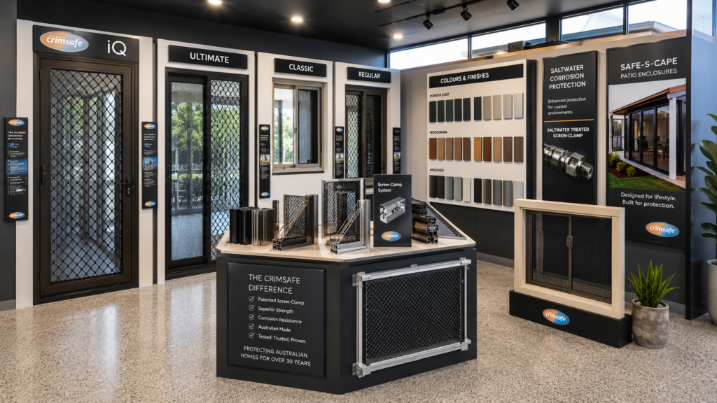 Comprehensive Security Screen Showroom Featuring Doors, Windows And Product Displays.
