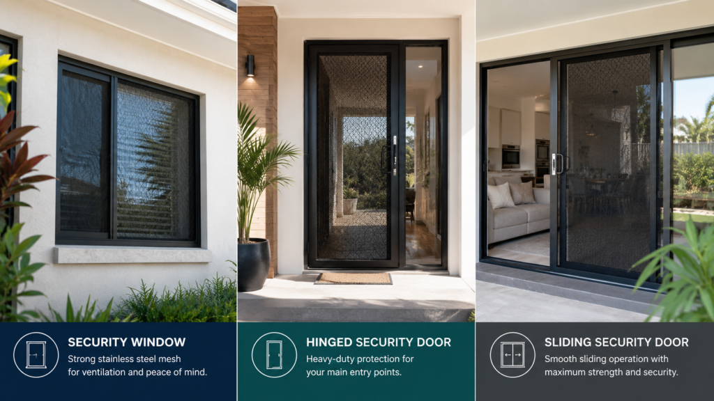 Crimsafe Cost Gold Coast 6 Comparison Of A Crimsafe Window Screen, Hinged Security Door And Sliding Security Door