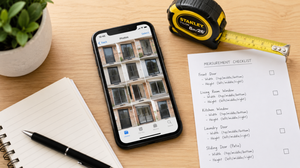 How To Get An Accurate Crimsafe Quote Without A Home Visit 6 Phone, Tape Measure And Written Checklist Prepared For A Security Screen Quote.