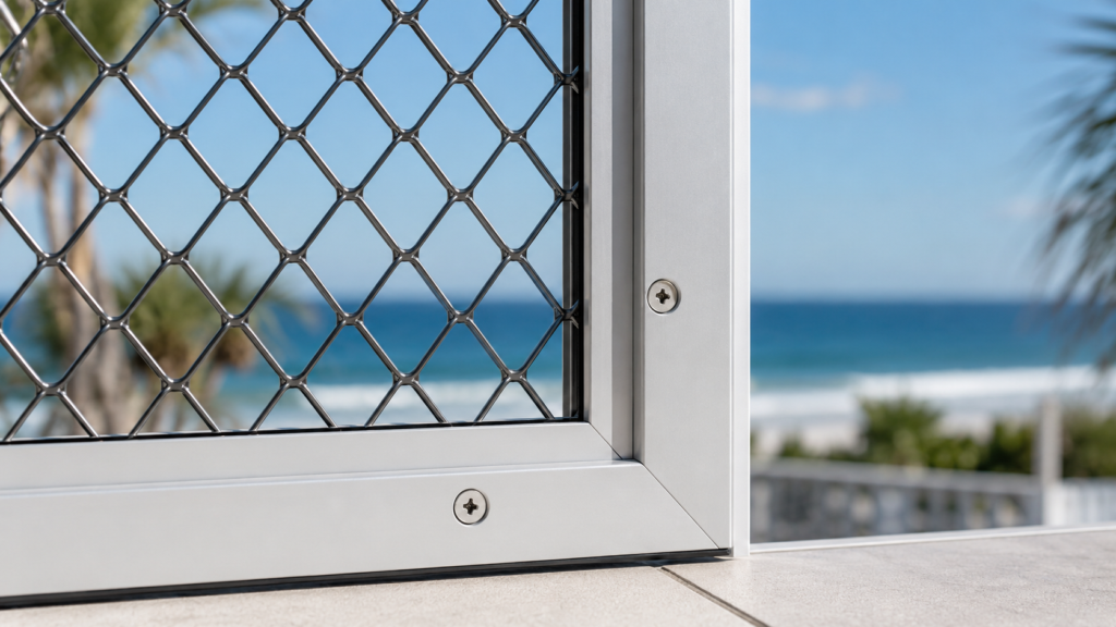 Security Screens Gold Coast 6 Security Screen Mesh And Protected Clamp Screws Designed For Coastal Conditions.